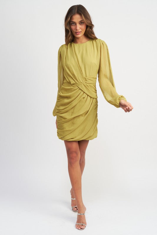 Long Sleeved Runched Mini Dress - steven wick