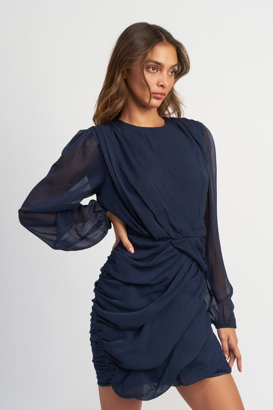 Long Sleeved Runched Mini Dress - steven wick