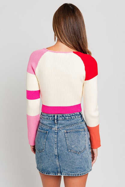 Long Sleeve Color Block Stripe Knit Top - steven wick