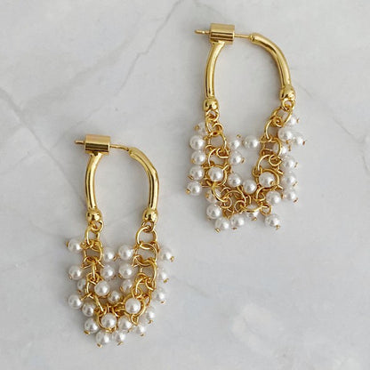 Golden Hoop Acrylic Pearl Beaded Earrings - steven wick