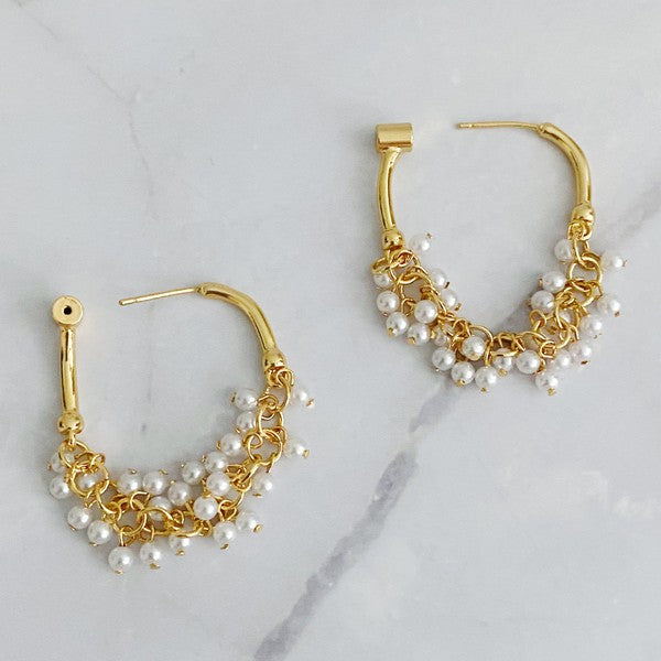 Golden Hoop Acrylic Pearl Beaded Earrings - steven wick