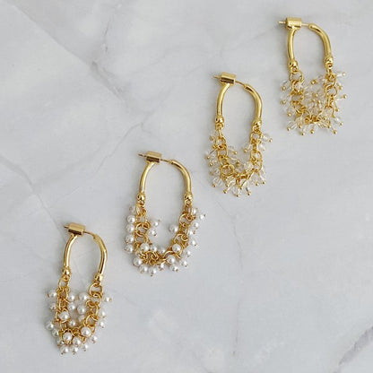 Golden Hoop Acrylic Pearl Beaded Earrings - steven wick