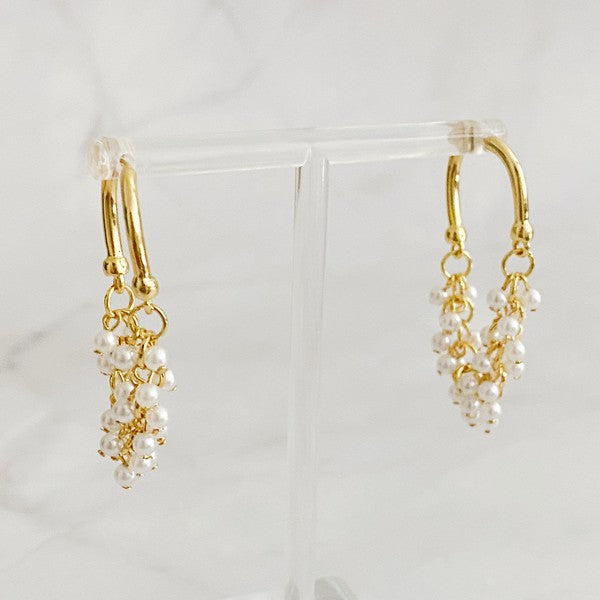 Golden Hoop Acrylic Pearl Beaded Earrings - steven wick