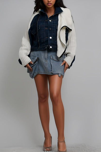 Denim and Knit Multi Fabric Jacket - steven wick