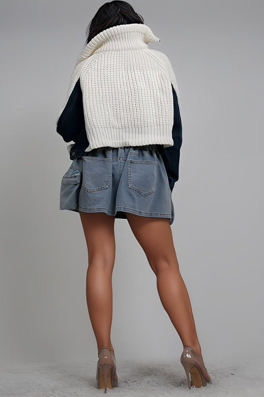 Denim and Knit Multi Fabric Jacket - steven wick