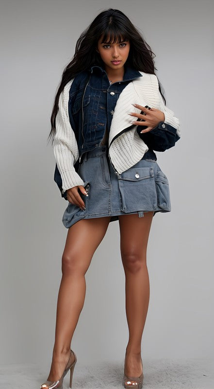 Denim and Knit Multi Fabric Jacket - steven wick