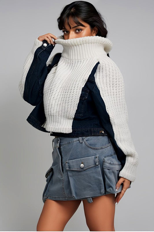 Denim and Knit Multi Fabric Jacket - steven wick