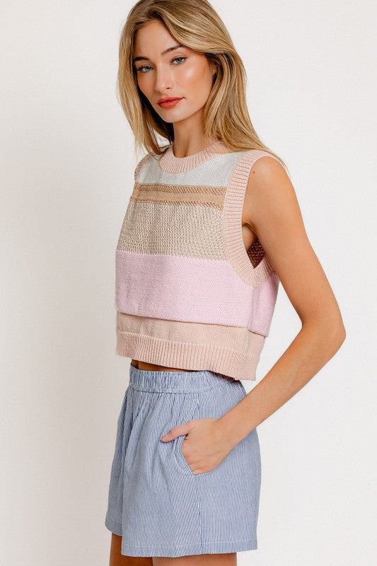 Round Neck Cropped Sweater Vest - steven wick