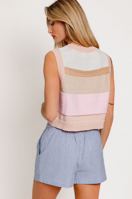 Round Neck Cropped Sweater Vest - steven wick