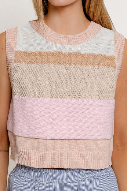 Round Neck Cropped Sweater Vest - steven wick