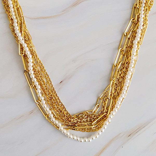 Gold Multi Chain Pearl Necklace - steven wick