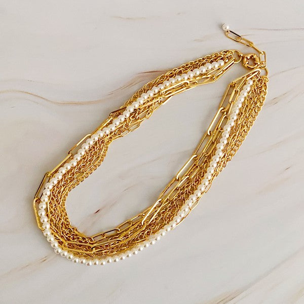 Gold Multi Chain Pearl Necklace - steven wick