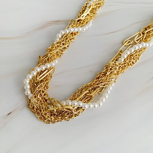 Gold Multi Chain Pearl Necklace - steven wick