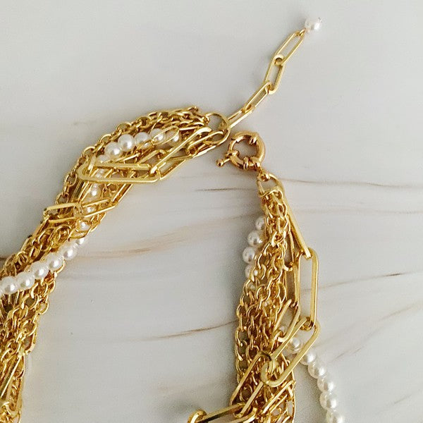 Gold Multi Chain Pearl Necklace - steven wick