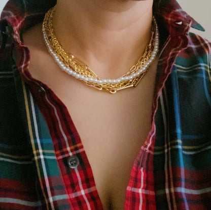 Gold Multi Chain Pearl Necklace - steven wick