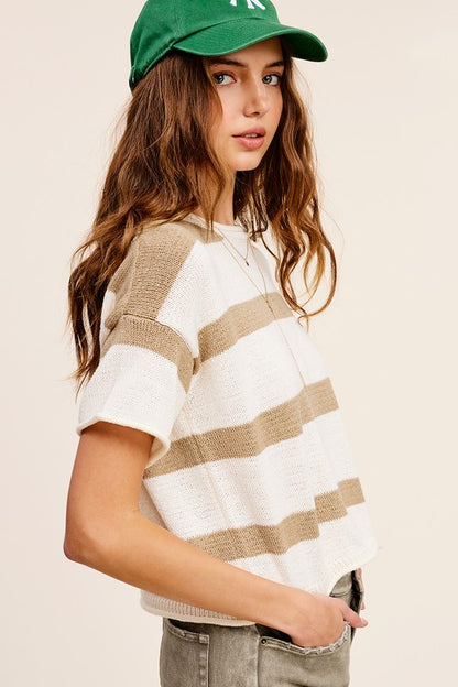 Lightweight Stripe Sweater Short Sleeve Top - steven wick