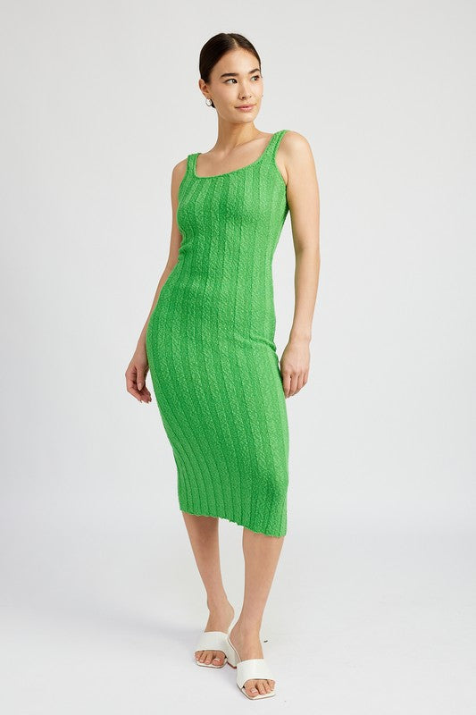 Scoop Neckline Ribbed Midi Dress - steven wick