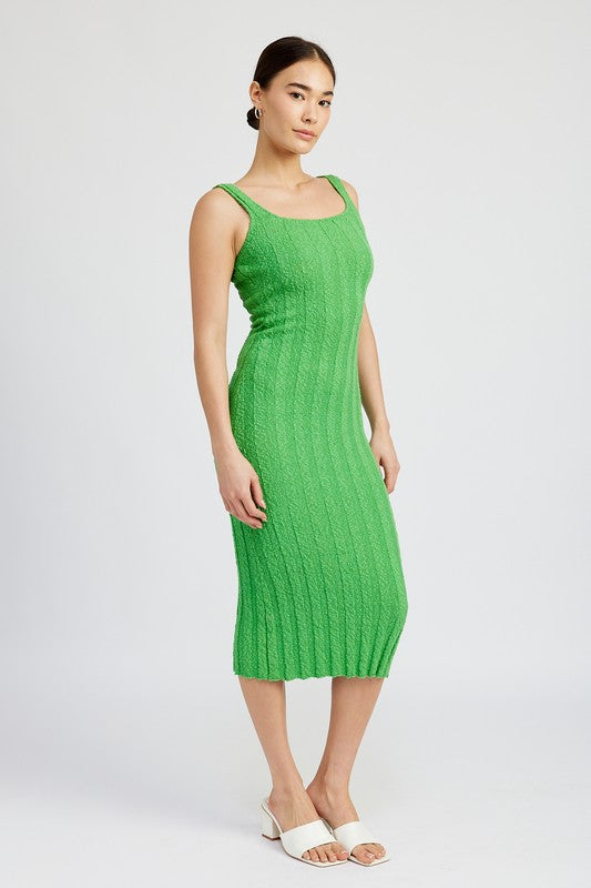 Scoop Neckline Ribbed Midi Dress - steven wick