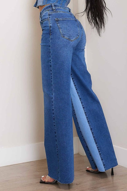 High-Rise Color Block Wide Jeans - steven wick