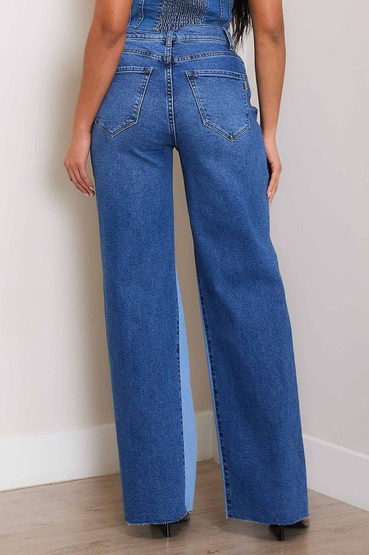 High-Rise Color Block Wide Jeans - steven wick