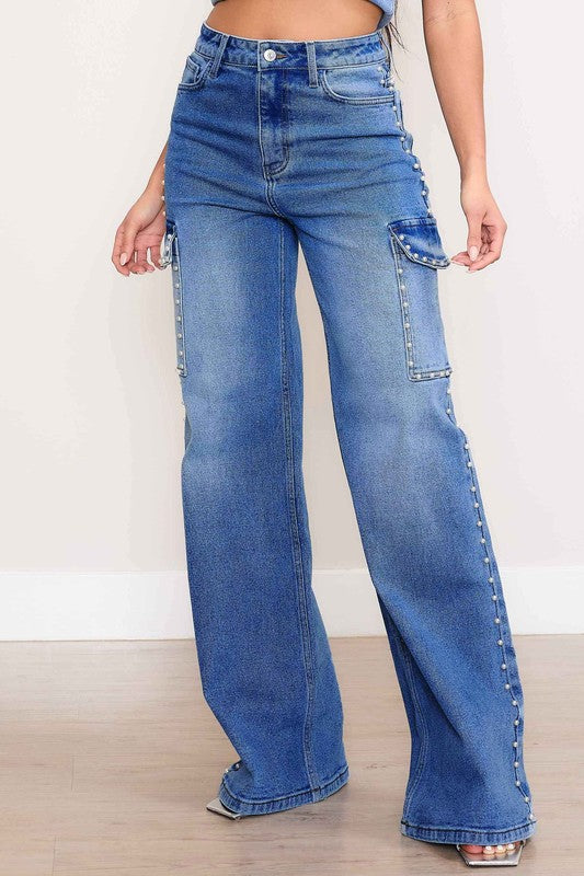 Pearl High-Rise Wide Leg Cargo Jeans - steven wick