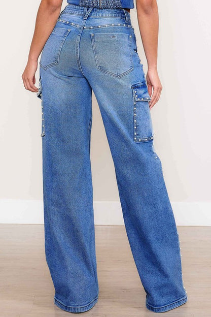 Pearl High-Rise Wide Leg Cargo Jeans - steven wick