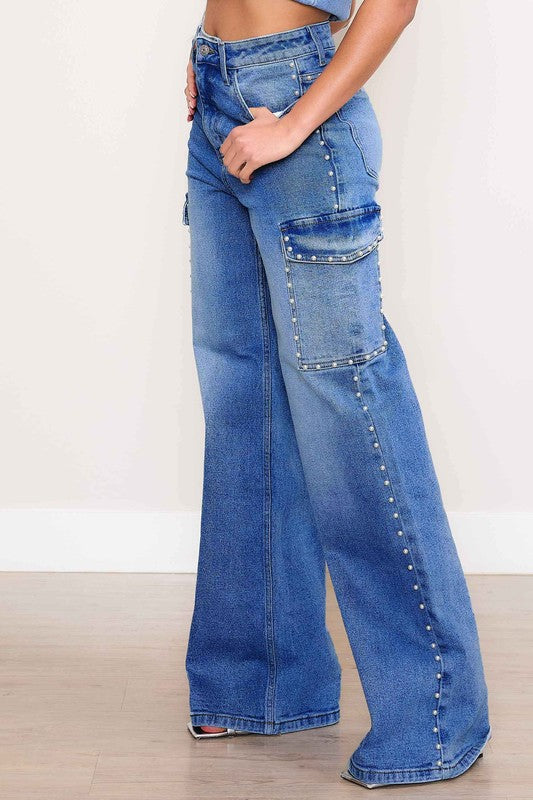 Pearl High-Rise Wide Leg Cargo Jeans - steven wick