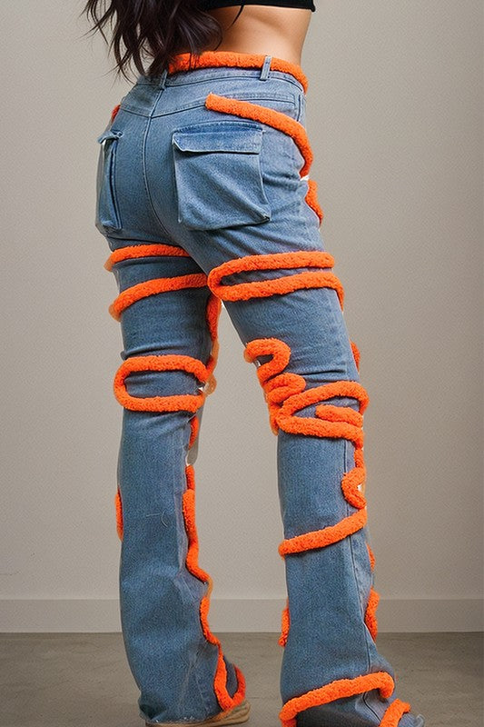 Boot Cut Spiral Denim Dynamism Jeans - steven wick