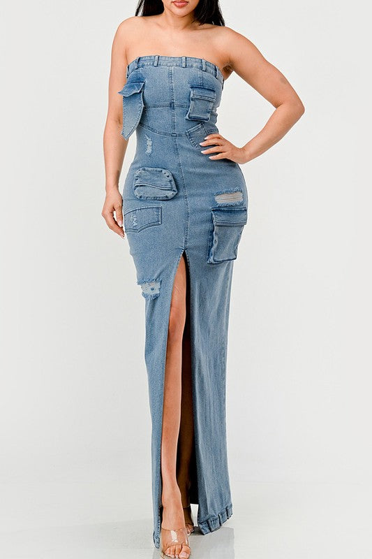 The Upgraded Diana Chic Denim Gown - Light Wash - steven wick