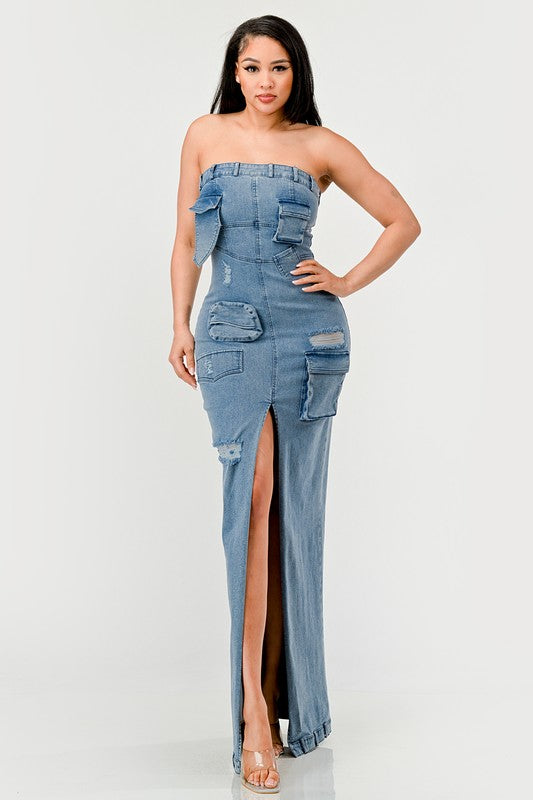 The Upgraded Diana Chic Denim Gown - Light Wash - steven wick