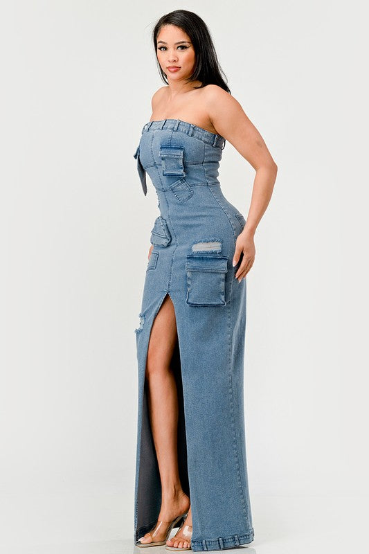 The Upgraded Diana Chic Denim Gown - Light Wash - steven wick