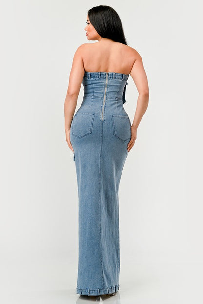 The Upgraded Diana Chic Denim Gown - Light Wash - steven wick