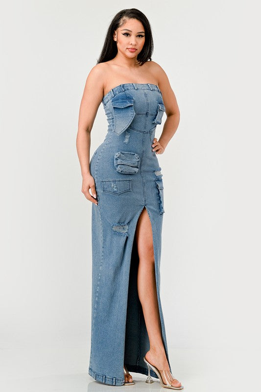 The Upgraded Diana Chic Denim Gown - Light Wash - steven wick