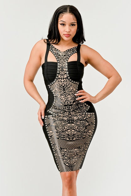 Black Bold Aztec Bodycon Dress - steven wick