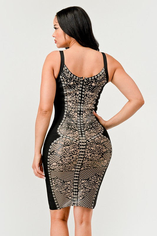 Black Bold Aztec Bodycon Dress - steven wick