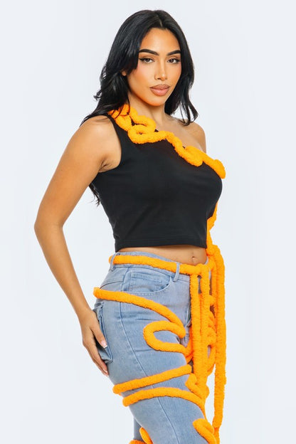 Sculptural Swirl Pipeline Asymmetrical Crop Top - steven wick