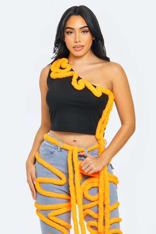 Sculptural Swirl Pipeline Asymmetrical Crop Top - steven wick