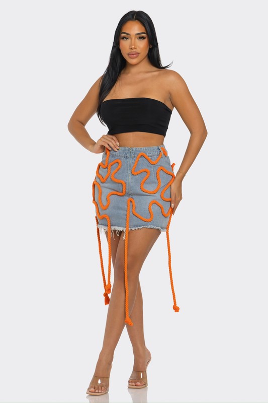 Tangerine Trace Mini Denim Skirt - steven wick