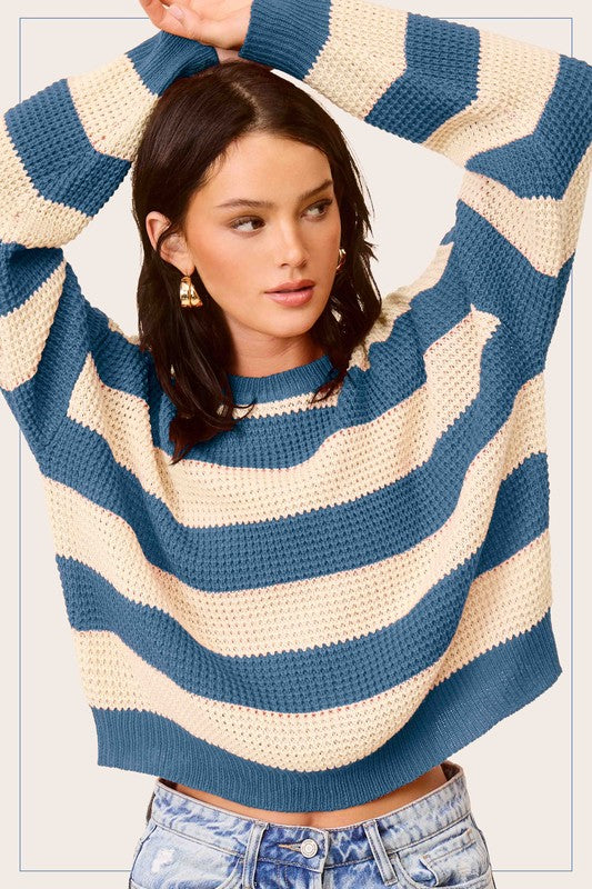 Striped Round Neck Loose Fit Sweater - steven wick