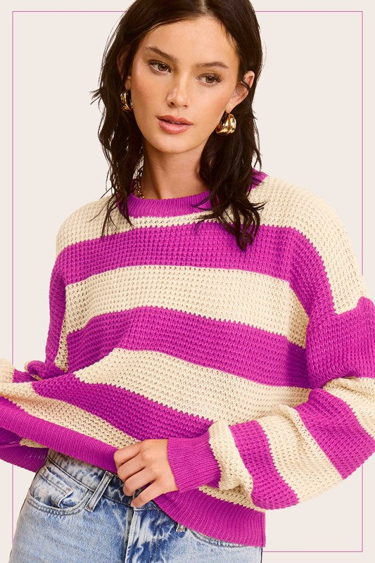 Striped Round Neck Loose Fit Sweater - steven wick