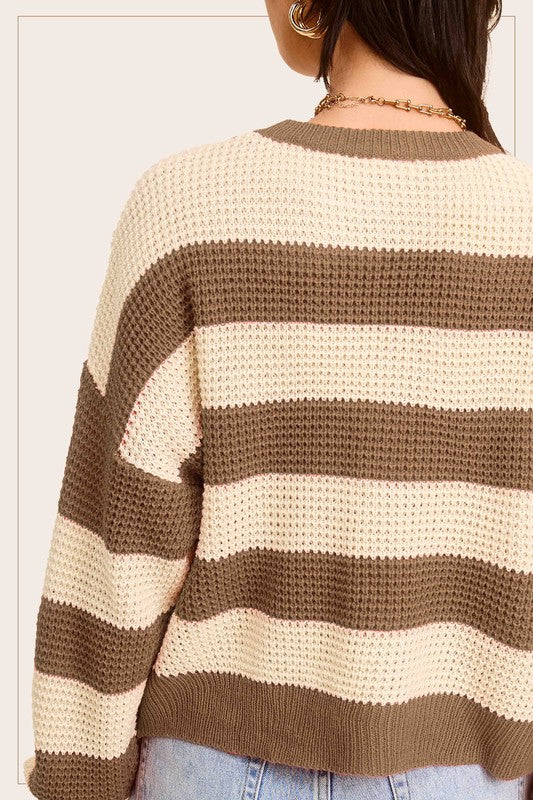 Striped Round Neck Loose Fit Sweater - steven wick