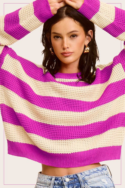 Striped Round Neck Loose Fit Sweater - steven wick