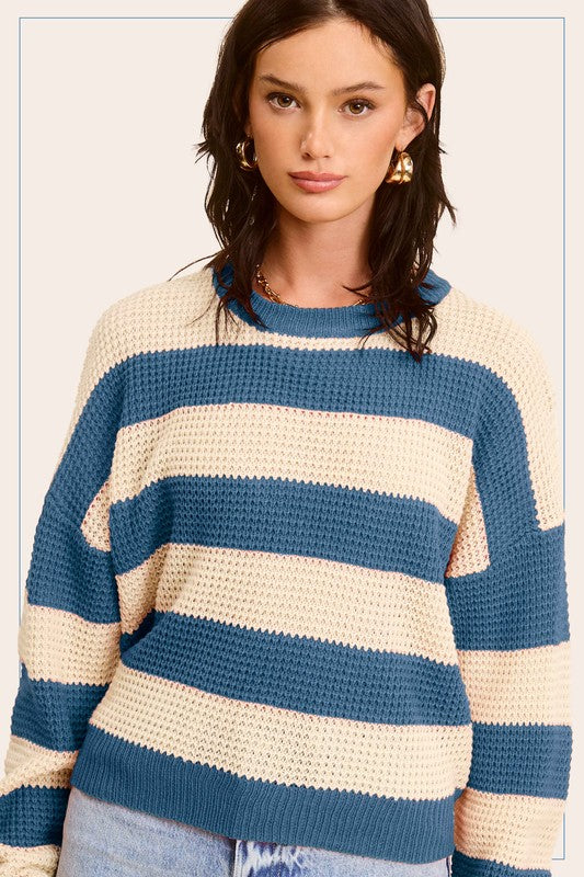 Striped Round Neck Loose Fit Sweater - steven wick