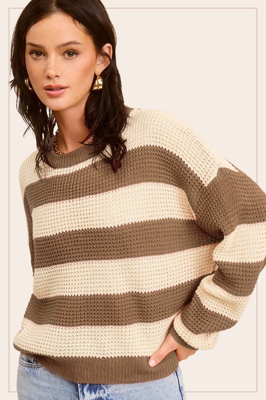 Striped Round Neck Loose Fit Sweater - steven wick