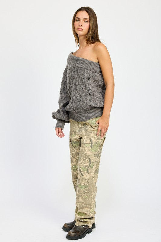 Oversized One Shoulder Cable Sweater - steven wick