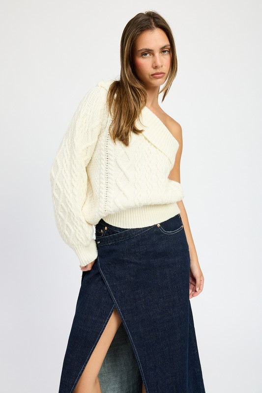 Oversized One Shoulder Cable Sweater - steven wick