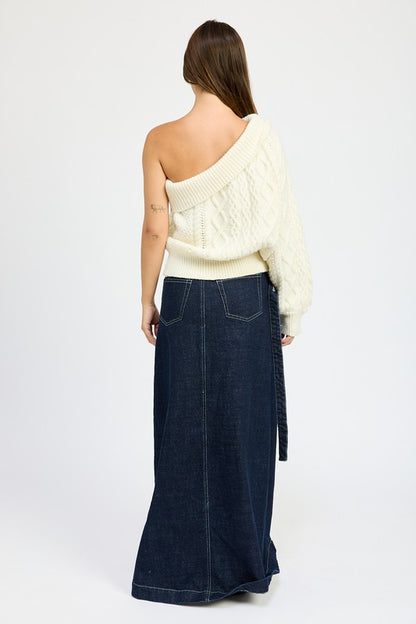 Oversized One Shoulder Cable Sweater - steven wick