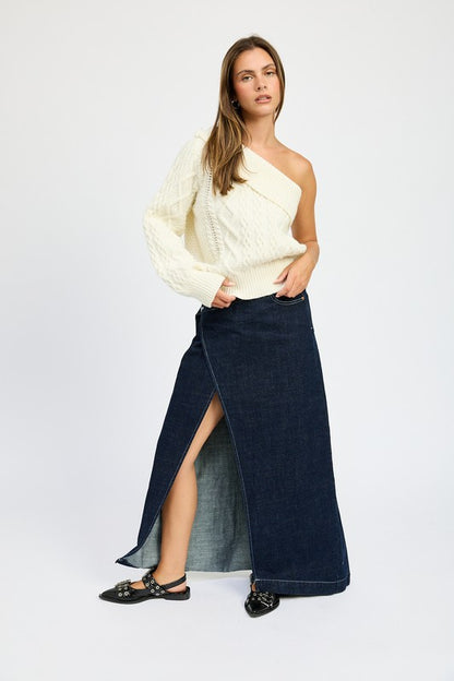 Oversized One Shoulder Cable Sweater - steven wick