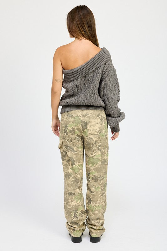 Oversized One Shoulder Cable Sweater - steven wick