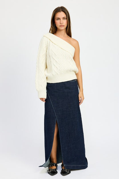 Oversized One Shoulder Cable Sweater - steven wick